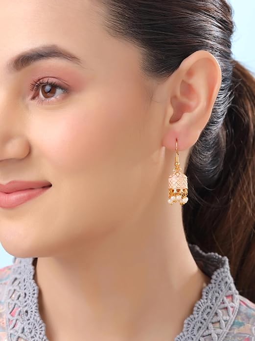 Gold Plated Combo of 5 Pairs of  Meenakari Ethnic Jhumka Earrings for Women and Girls