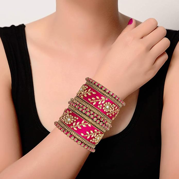 Silk Thread Kundan & Stone Studded Chuda Bangles