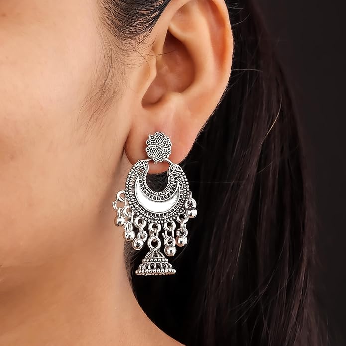 Traditional Oxidised Silver Jhumka Earrings for women - Combo pack of 6