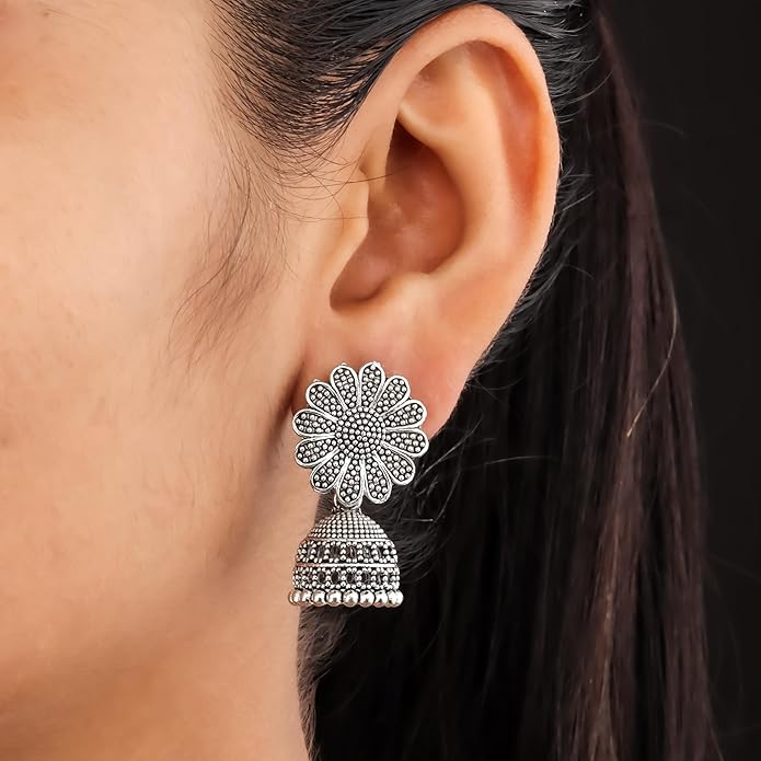 Traditional Oxidised Silver Jhumka Earrings for women - Combo pack of 6