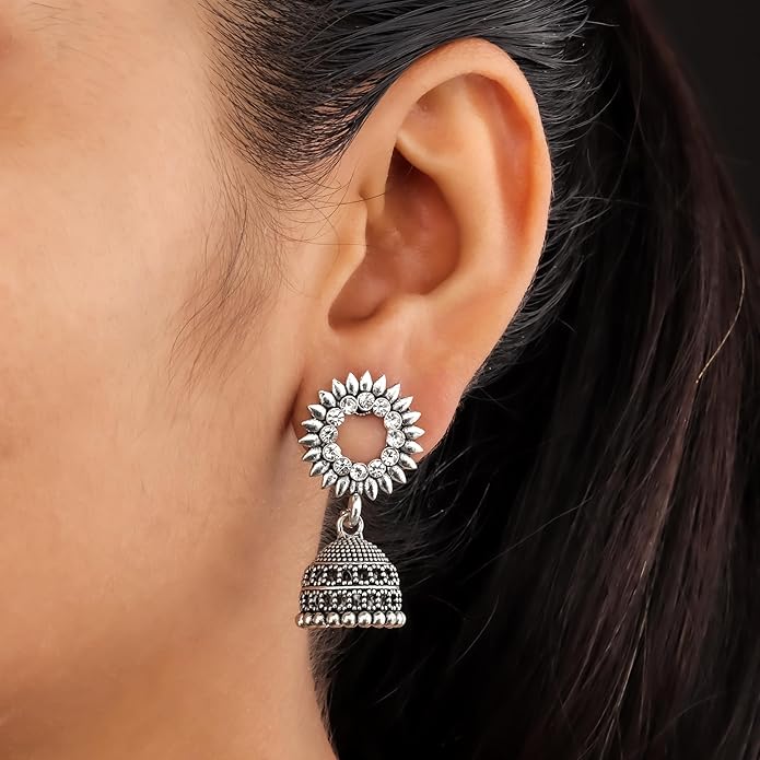 Traditional Oxidised Silver Jhumka Earrings for women - Combo pack of 6