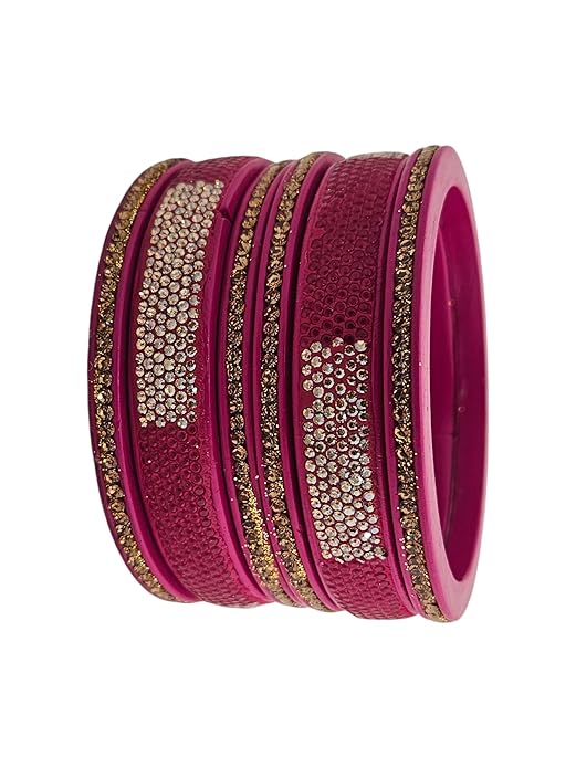 Crystal Embellished, Handmade Rajasthani Lac Bangles (Set of 6)