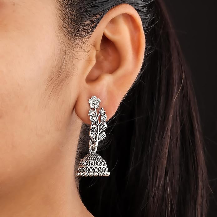 Traditional Oxidised Silver Jhumka Earrings for women - Combo pack of 6