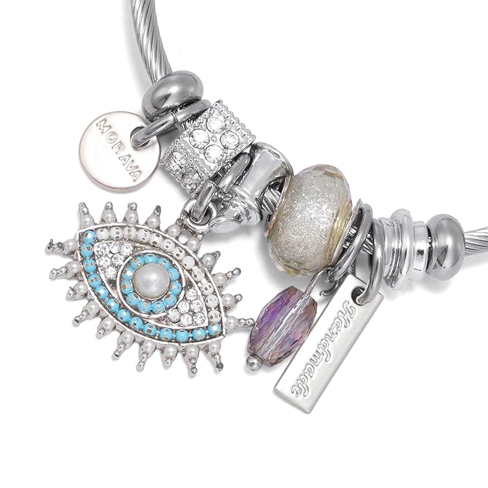 Trendy Silver Metal Evil Eye Charm Adjustable Bracelet /Fashion Jewelry for Everyday