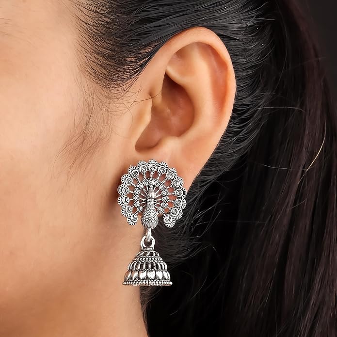Traditional Oxidised Silver Jhumka Earrings for women - Combo pack of 6