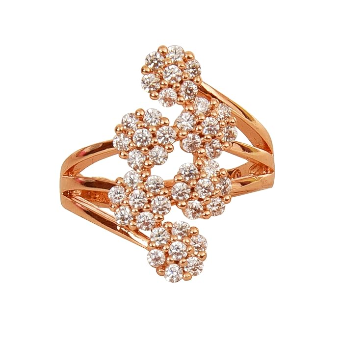 Rose Gold Plated Elegant American Diamond Studded Sparkling Adjustable Finger Ring
