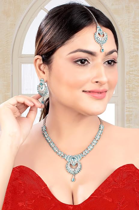 Delightful Rhodium Silver Plated Alloy Choker Necklace Set For Women