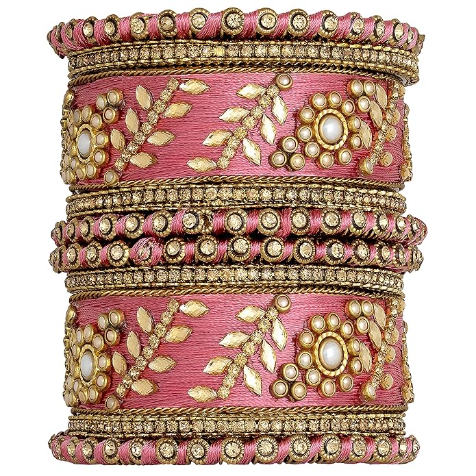 Silk Thread Kundan & Stone Studded Chuda Bangles