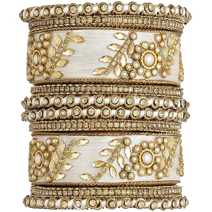 Silk Thread Kundan & Stone Studded Chuda Bangles