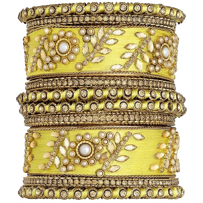 Silk Thread Kundan & Stone Studded Chuda Bangles
