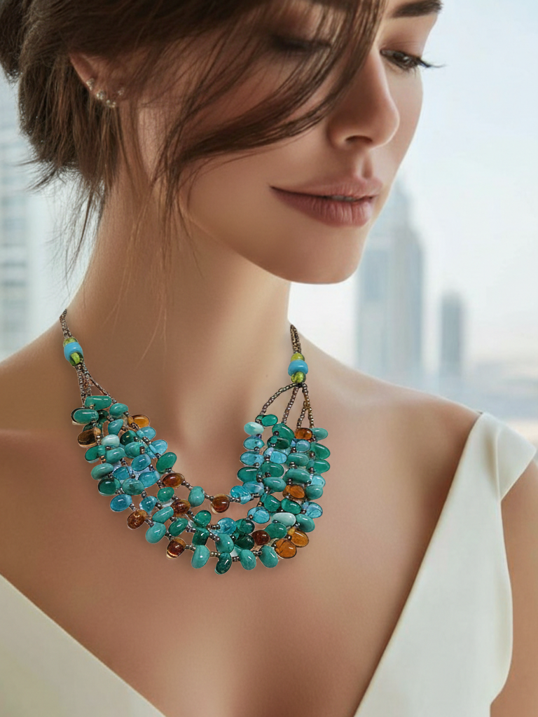 Handcrafted  Layered Glass Fashion Necklace