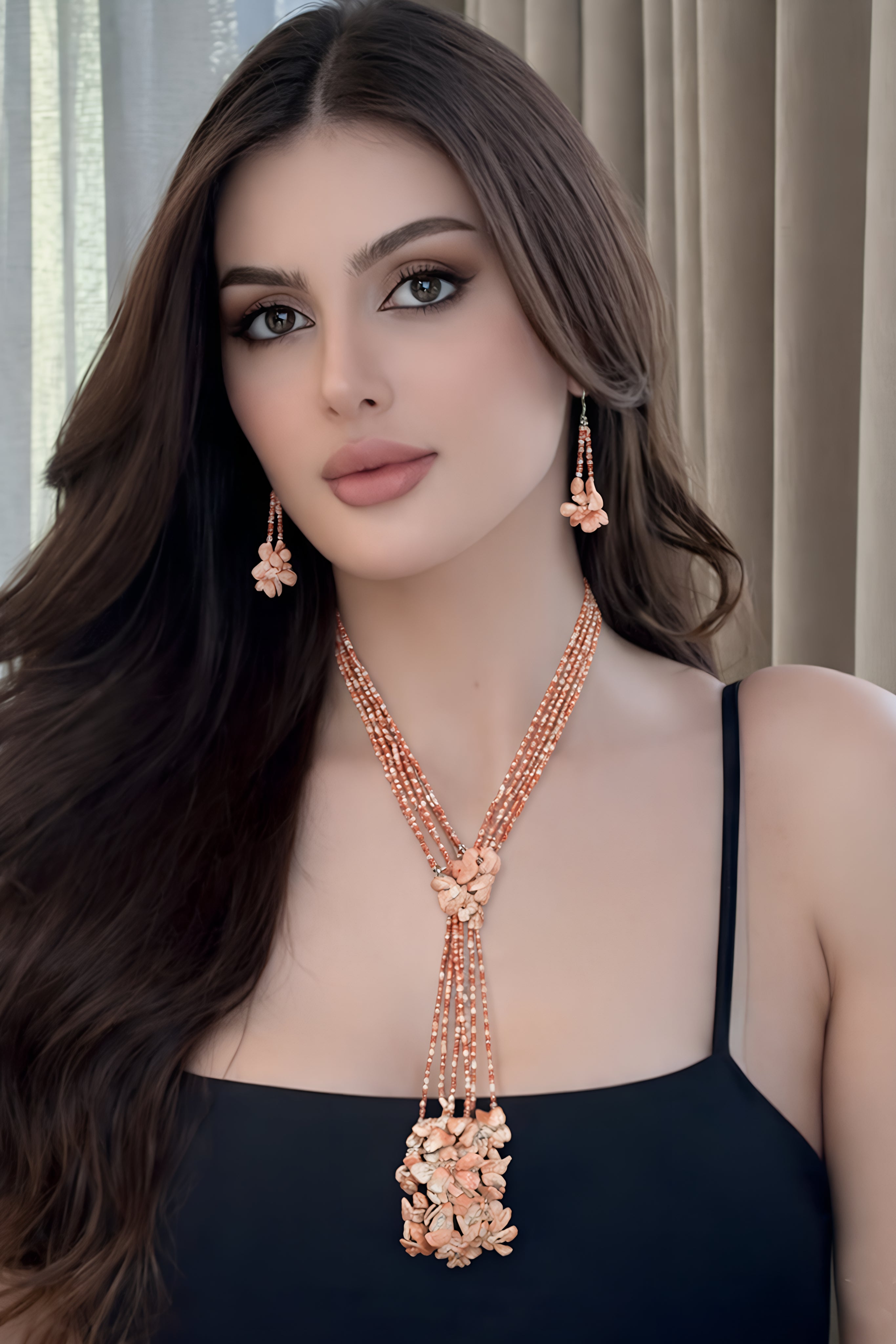 Handcrafted  Pearl Beaded Necklace and Earrings Set