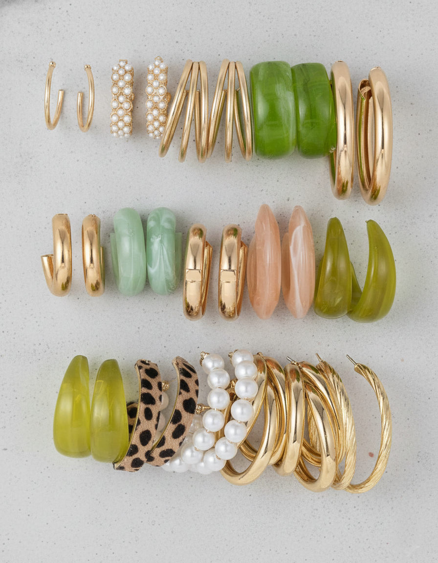 15 Pairs Combo Latest Trendy  Hoop Earrings