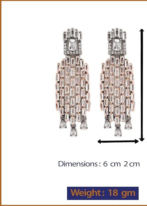 Women's Rhodium Plated Contemporary Drop Dual Tone Designer Earrings
