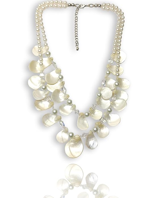 Necklace with Glass Pearls, Double Strand, Ivory White