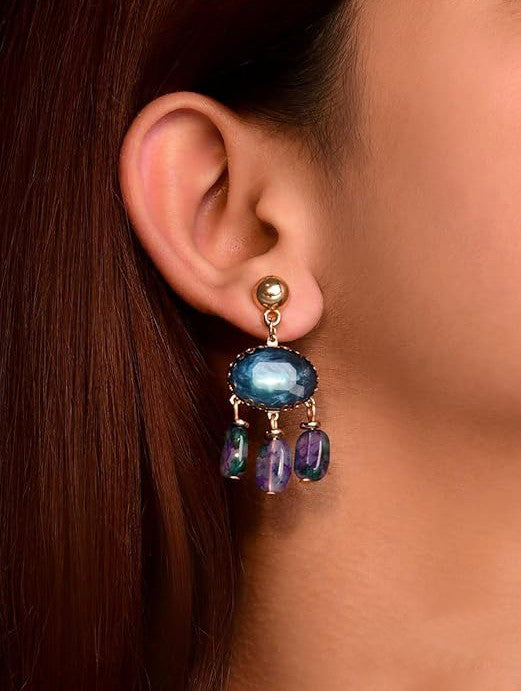 Trendy Blue and Multicolor Drop Earrings |