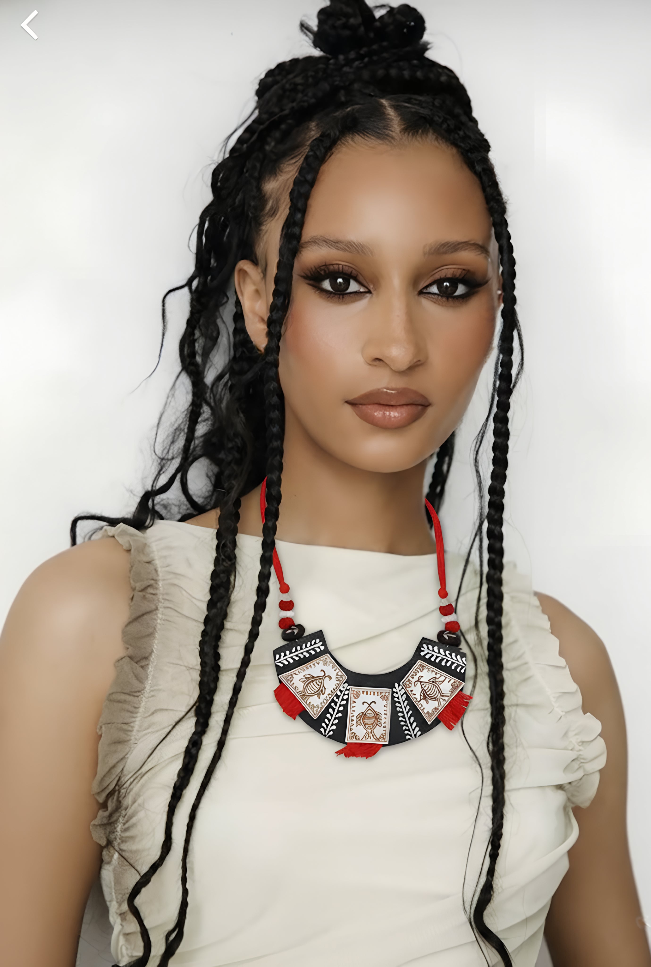 Red and Black Ethnic Boho Necklace with Folk Fish Art/ Indian Handmade Jewelry