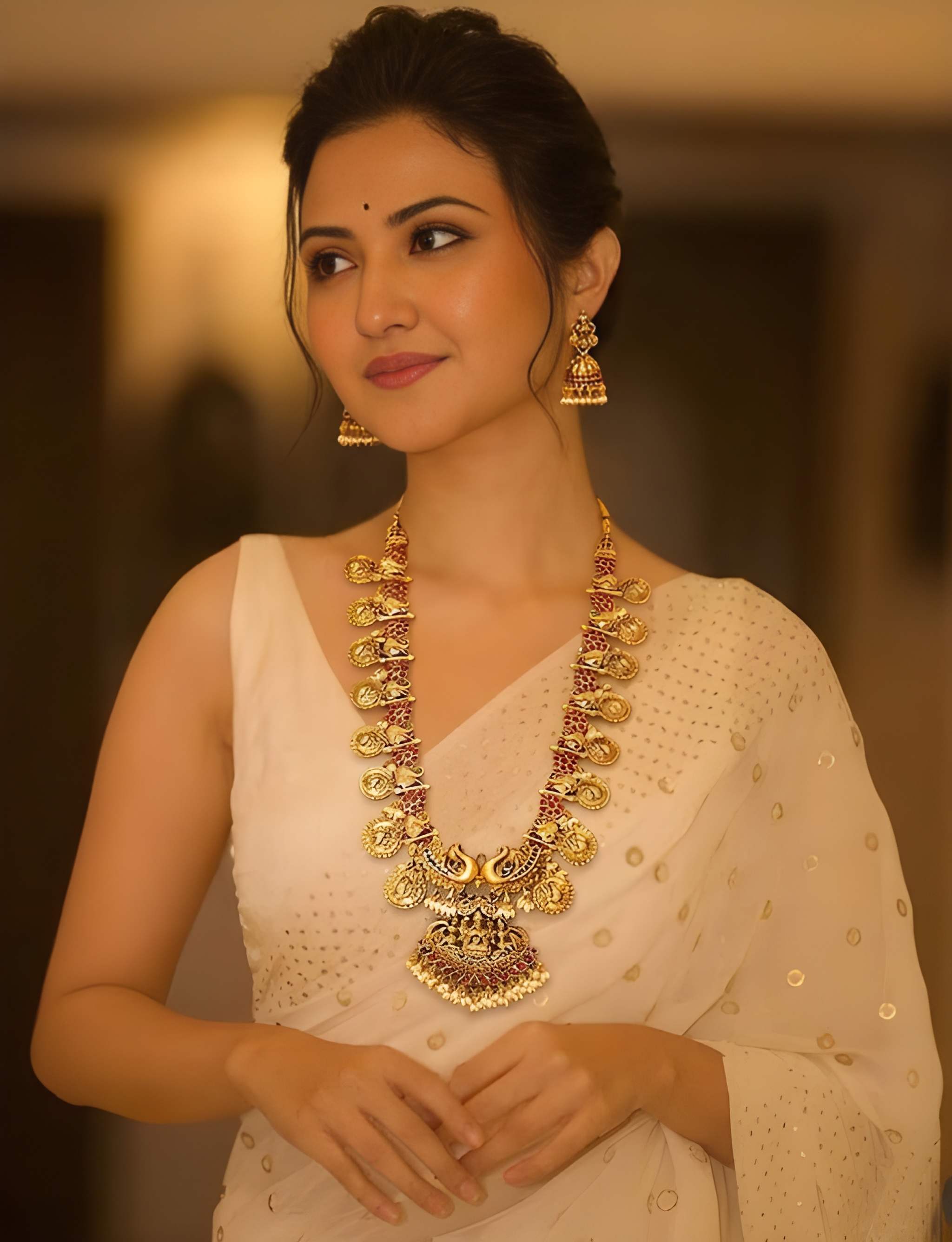 Ethnic Gold Plated Long  Temple Jewelry Set
