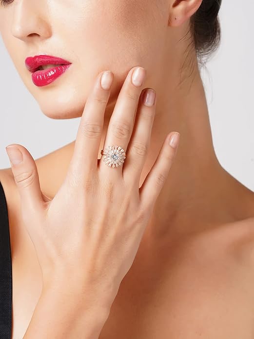 Set of 2 Rose Gold Cubic Zirconia Contemporary Adjustable Finger Rings