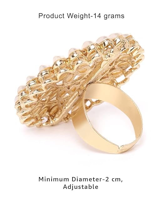 Gold Tone Pearls Flower Ethnic Adjustable Finger Ring