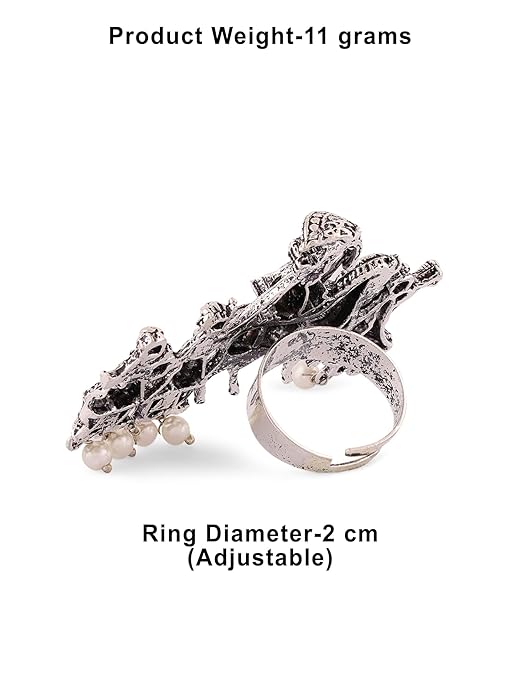 Silver Tone  Antique Oxidized Adjustable Finger Ring