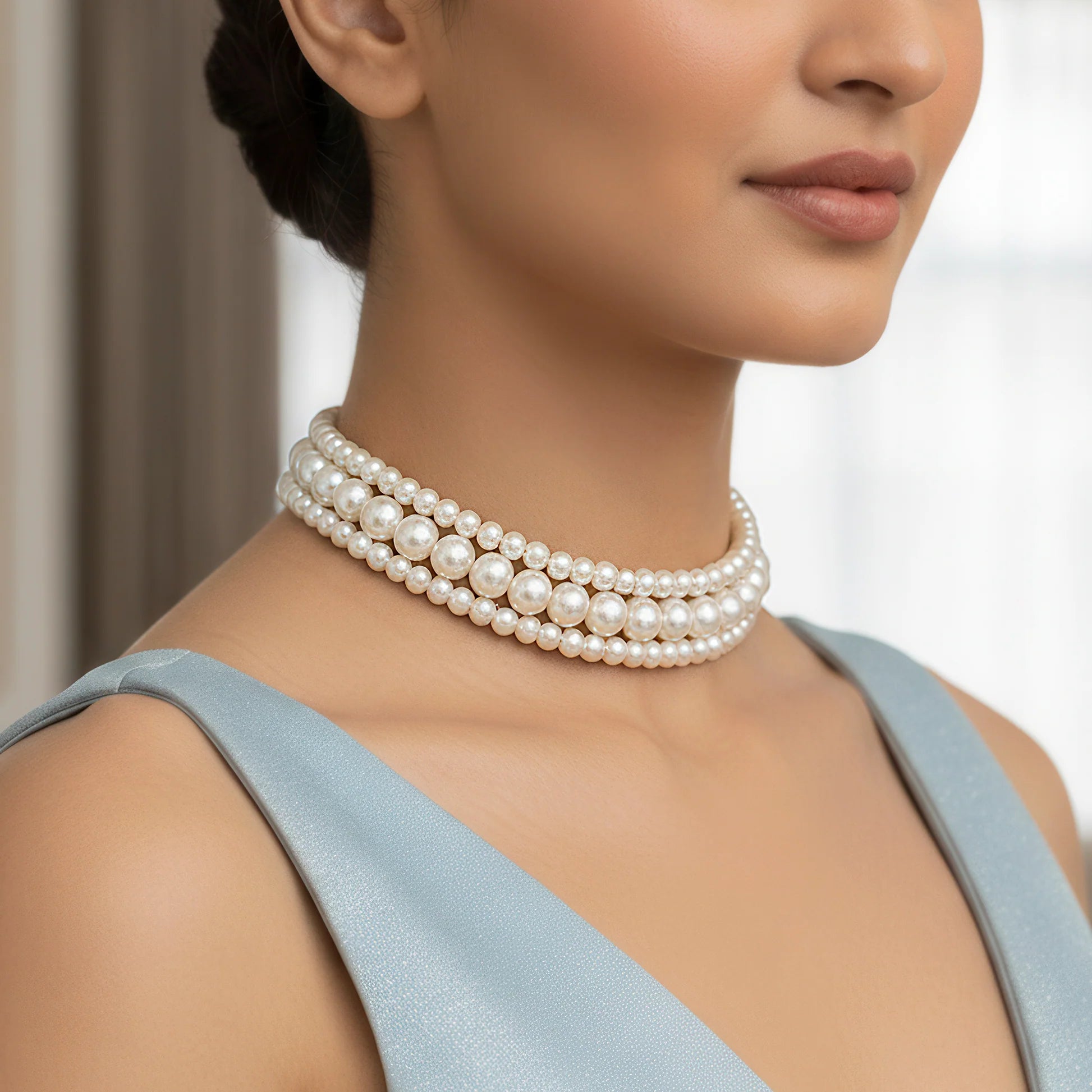 Necklace Triple Layer Pearl Choker