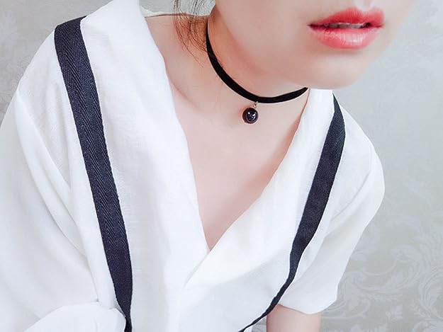 Combo Set of 7 Pieces Black Fabric Lace Collar  Necklace