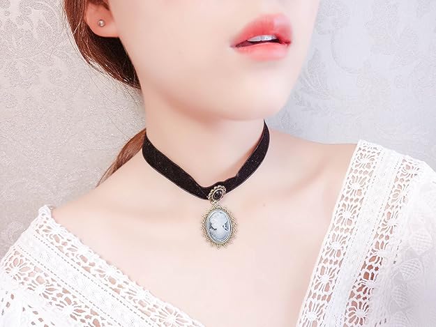 Combo Set of 7 Pieces Black Fabric Lace Collar  Necklace