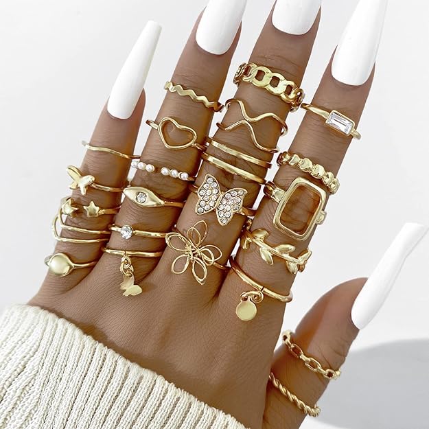 Set of 23  Rings Combo - Vintage Butterfly Heart Snake Gold plated Rings Set