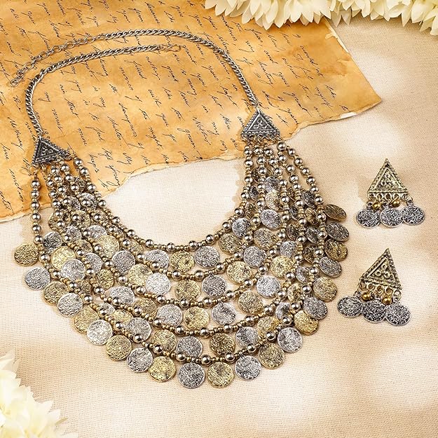 Ethnic Oxidized Necklace Set Indian Tribal Style