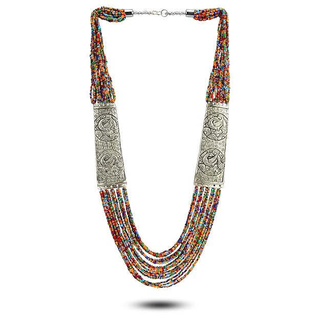 Antique German Silver Oxidized Plated Beaded Necklace