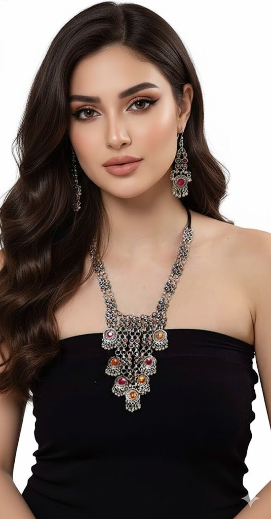 Stylish  Oxidized Silver Necklace Jewelry Set
