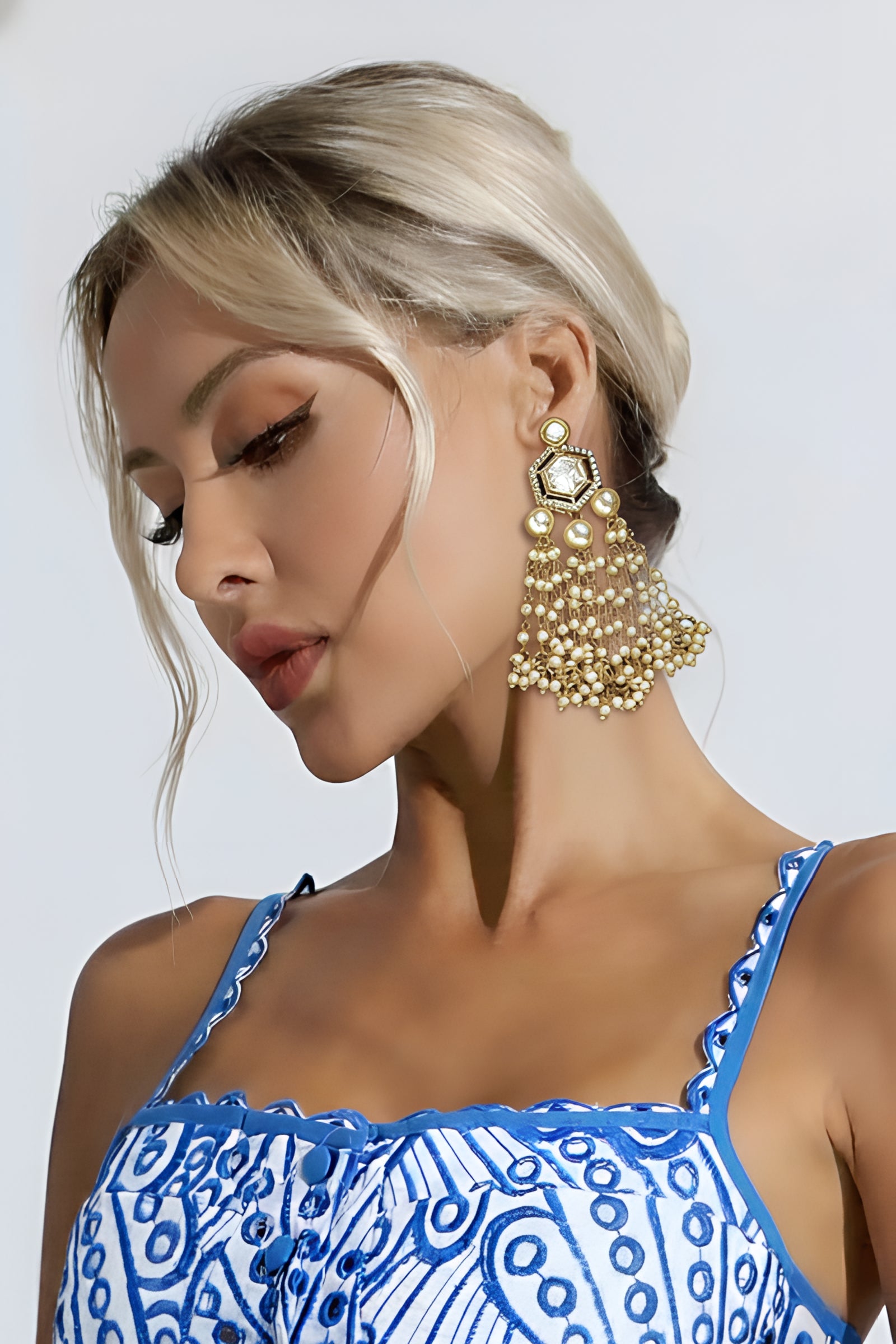 Gold Plated Designer Polki Kundan Drop Earrings