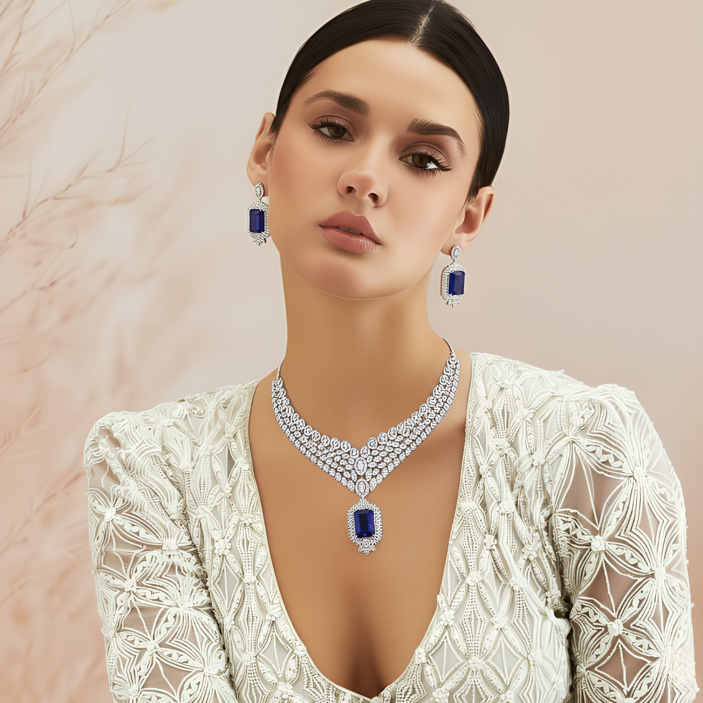 Blue American Diamond Zirconia Necklace Set