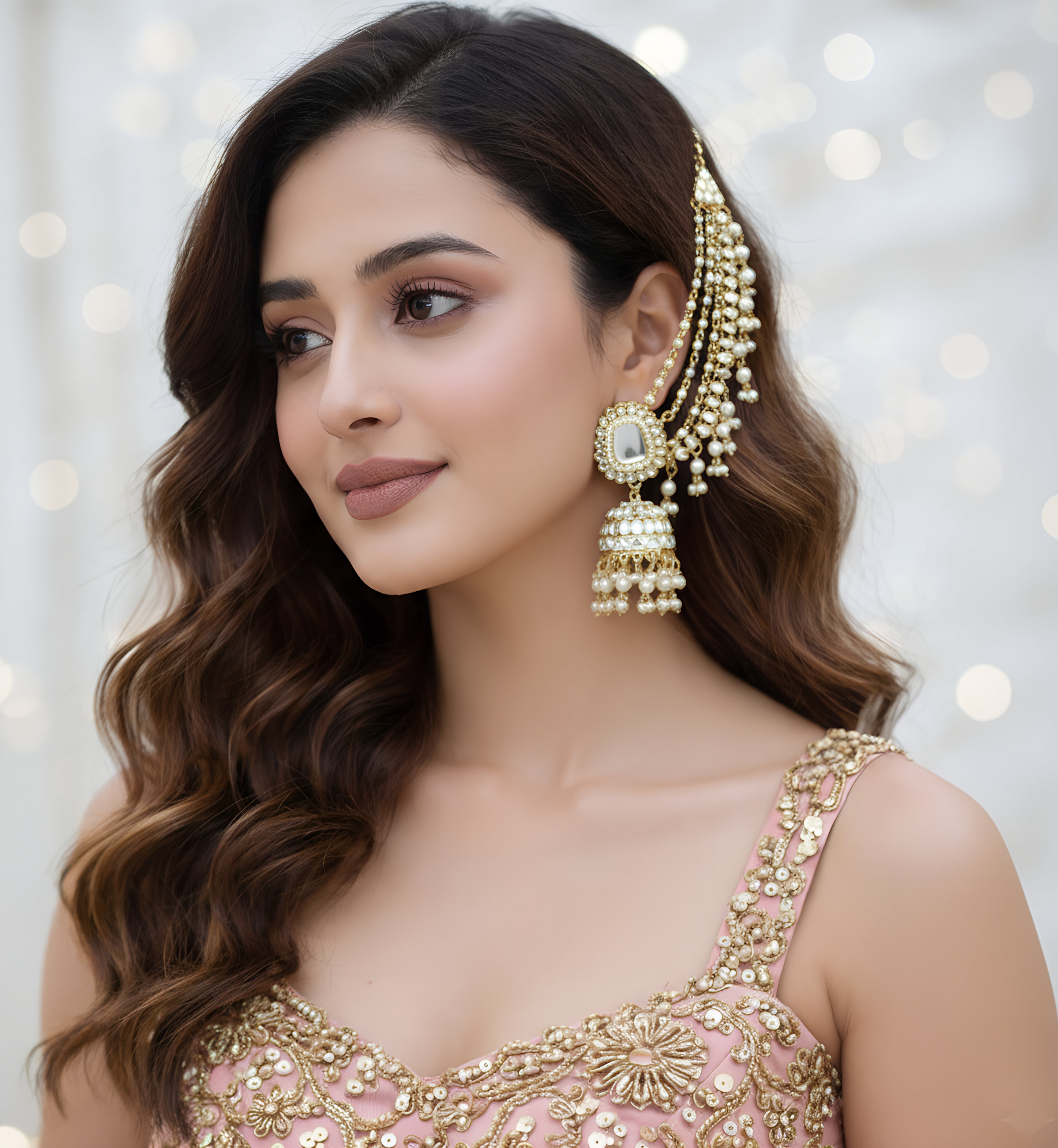 Ethnic Stylish Gold Plated Polki & Pearl Bahubali Jhumka Earrings