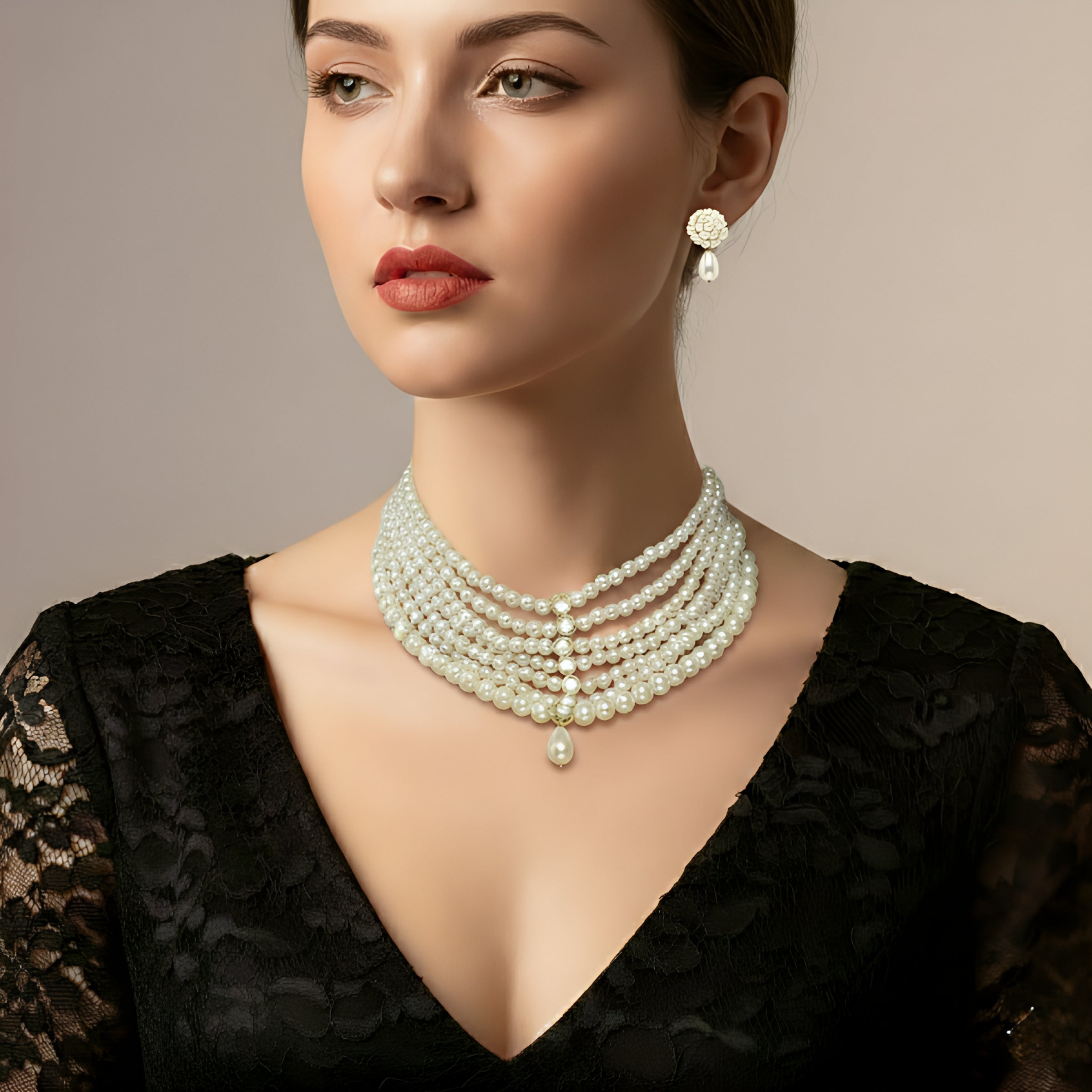Pearl Beaded Kundan Choker Necklace Set for Women