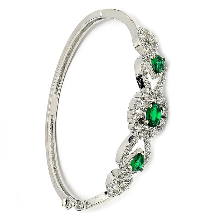 Rhodium Plated American Diamond studded Openable Crystal Bracelet/Cuff Bangle